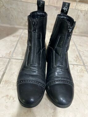 Kids Black Zip-Front Leather Riding Boots Equestrian